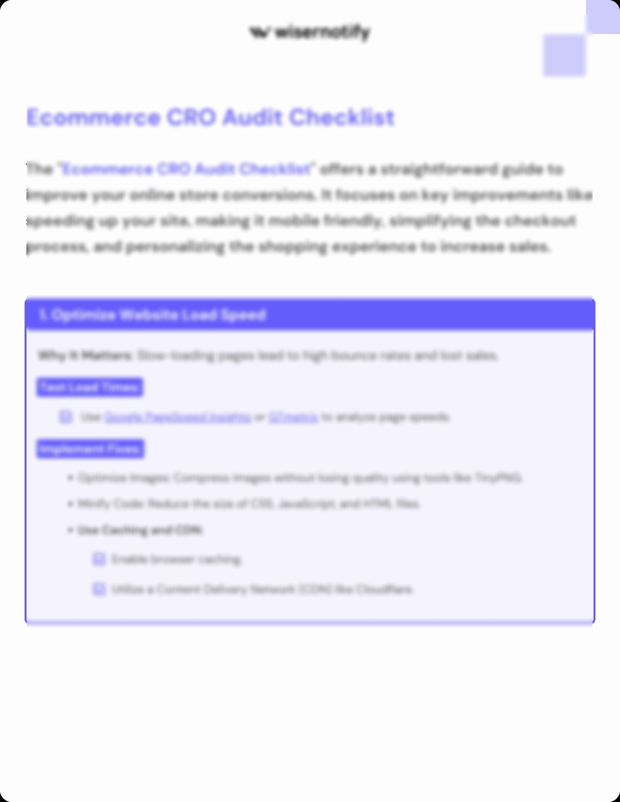 Ecommerce CRO Audit Checklist