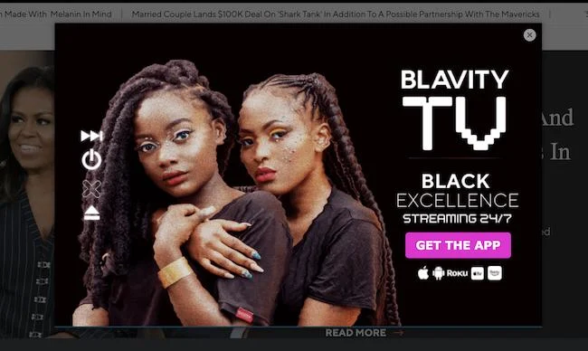 Blavity TV exit intent popup promoting app download