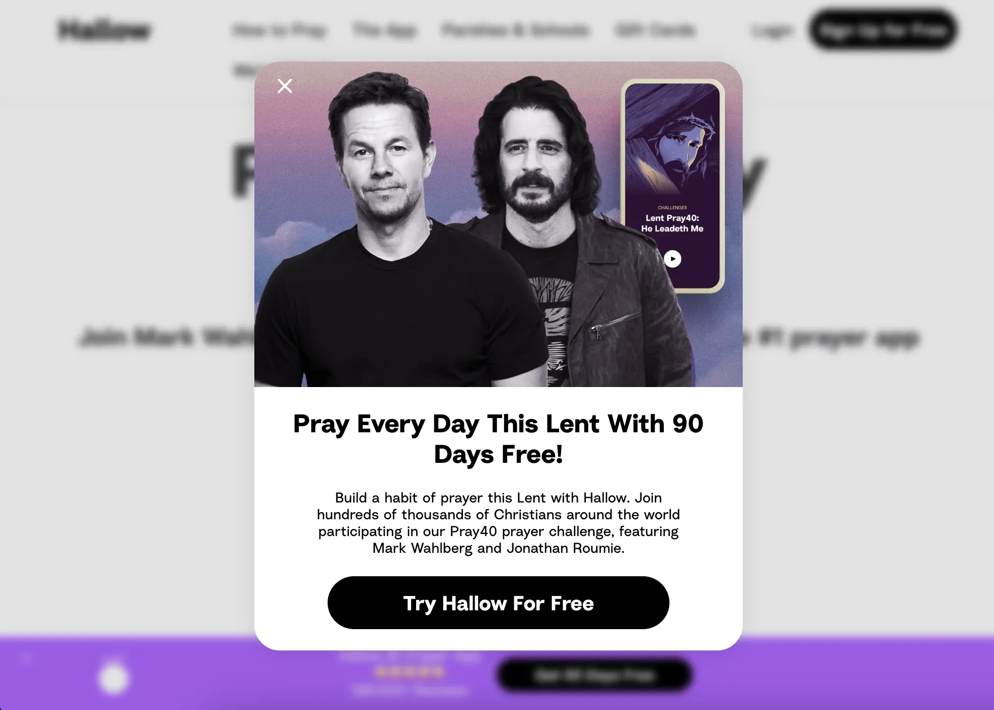 Hallow exit intent popup with social proof and free trial offer