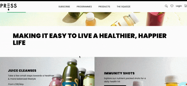 PRESS Healthfoods exit intent popup with product visuals