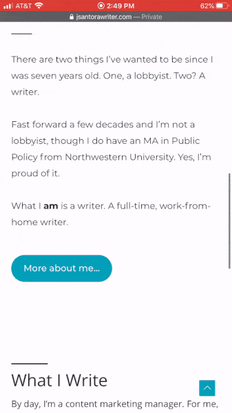 Mobile exit intent popup example on a personal blog