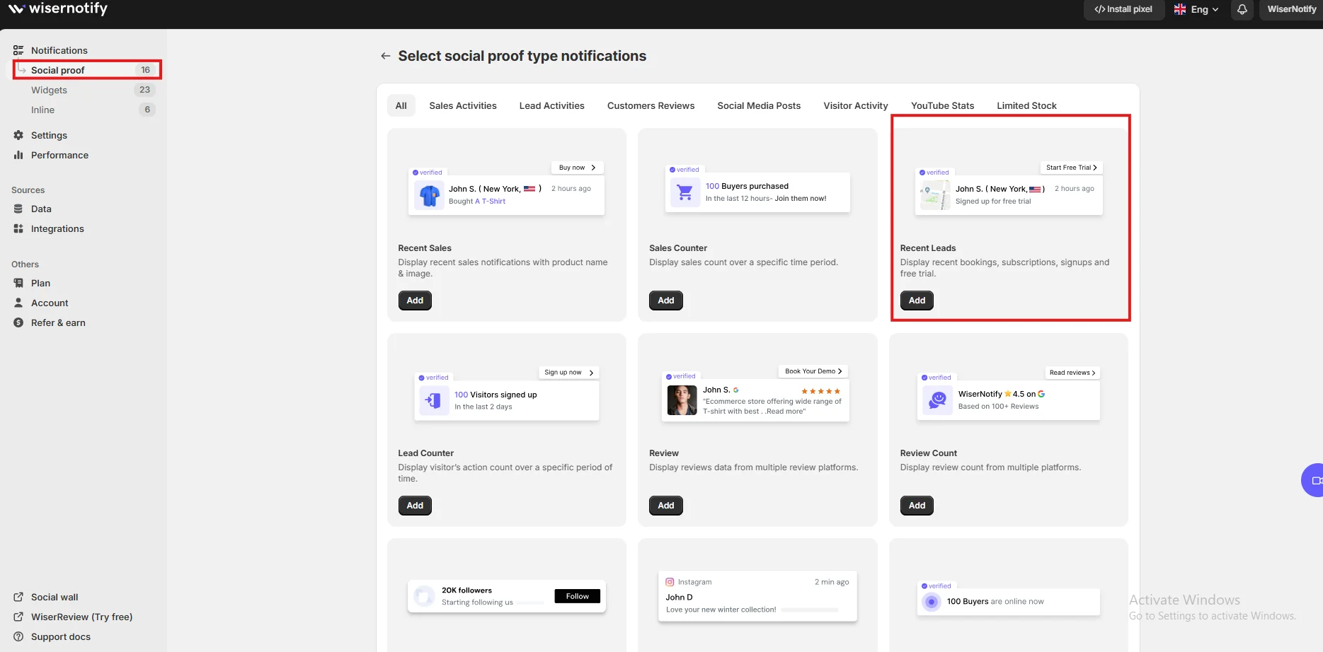WiserNotify sales popup showing live purchase to create social proof FOMO